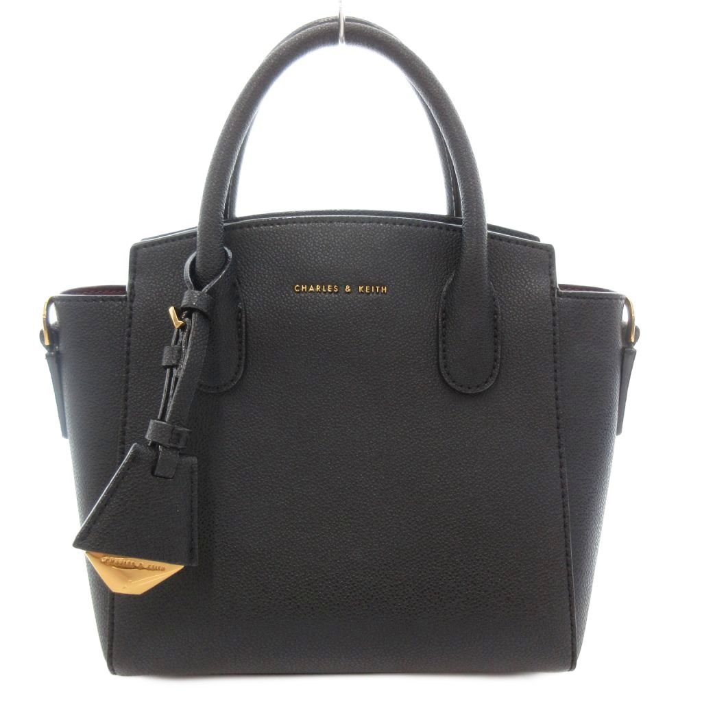 チャールズ&キース CHARLES&KEITH ダブルトップハンドル バッグ トート ブラック ■GY74
