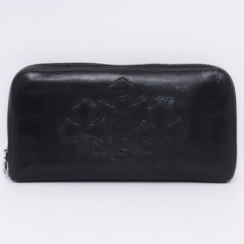 CHROME HEARTS REC Fジップ 3セメタリークロスパッチ ロングウォレット ダガージップ ブラックレザー
