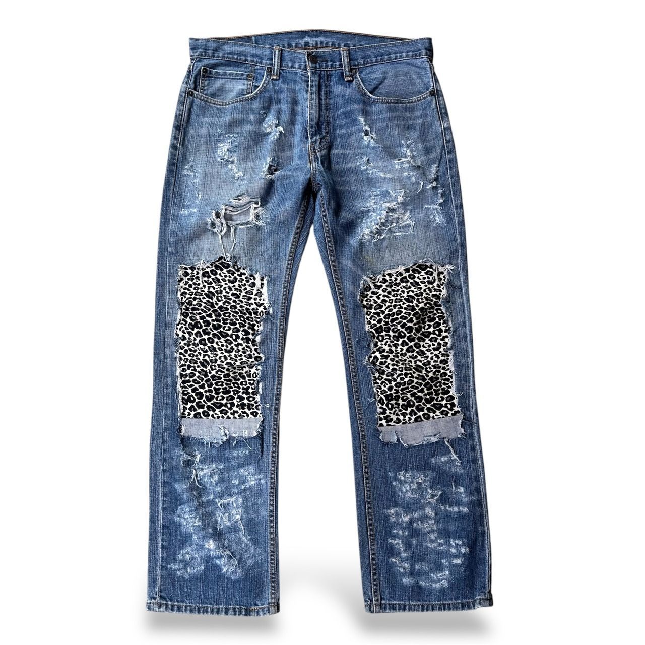 【LEVI'S】LEOPARD PATCH DAMAGE DESIGN REMAKE DENIM PANTS / リメイク レオパード パッチ ダメージ グランジ デニム パンツ リーバイス