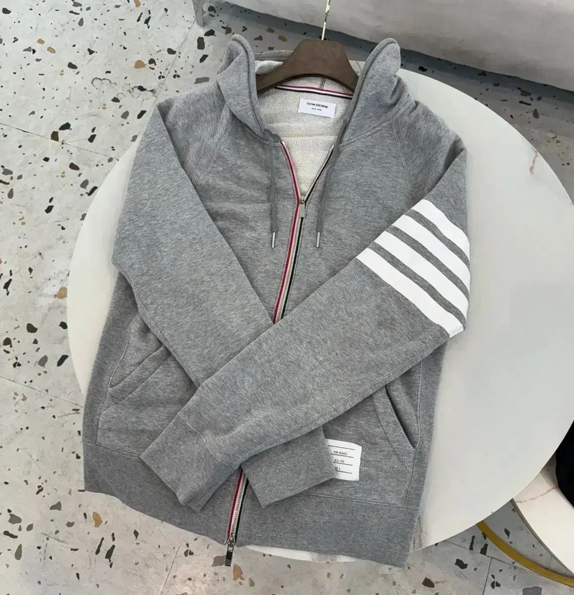 正規品/サイズ5 Thom Browne トム・ブラウン 旧 四本サイドライン フードジップアップ グレー