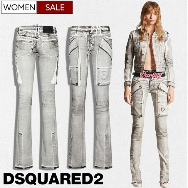 【定価201,300円(税込)】DSQUARED2 ディースクエアード 大人の余裕と遊び心擽る仕上がり！柔らかく穿きやすい ストレッチ カーゴパンツ デニム ジーンズ 《TRUMPET JEAN -トランペット ジーンズ-》S80LA0062S30733 ブラ