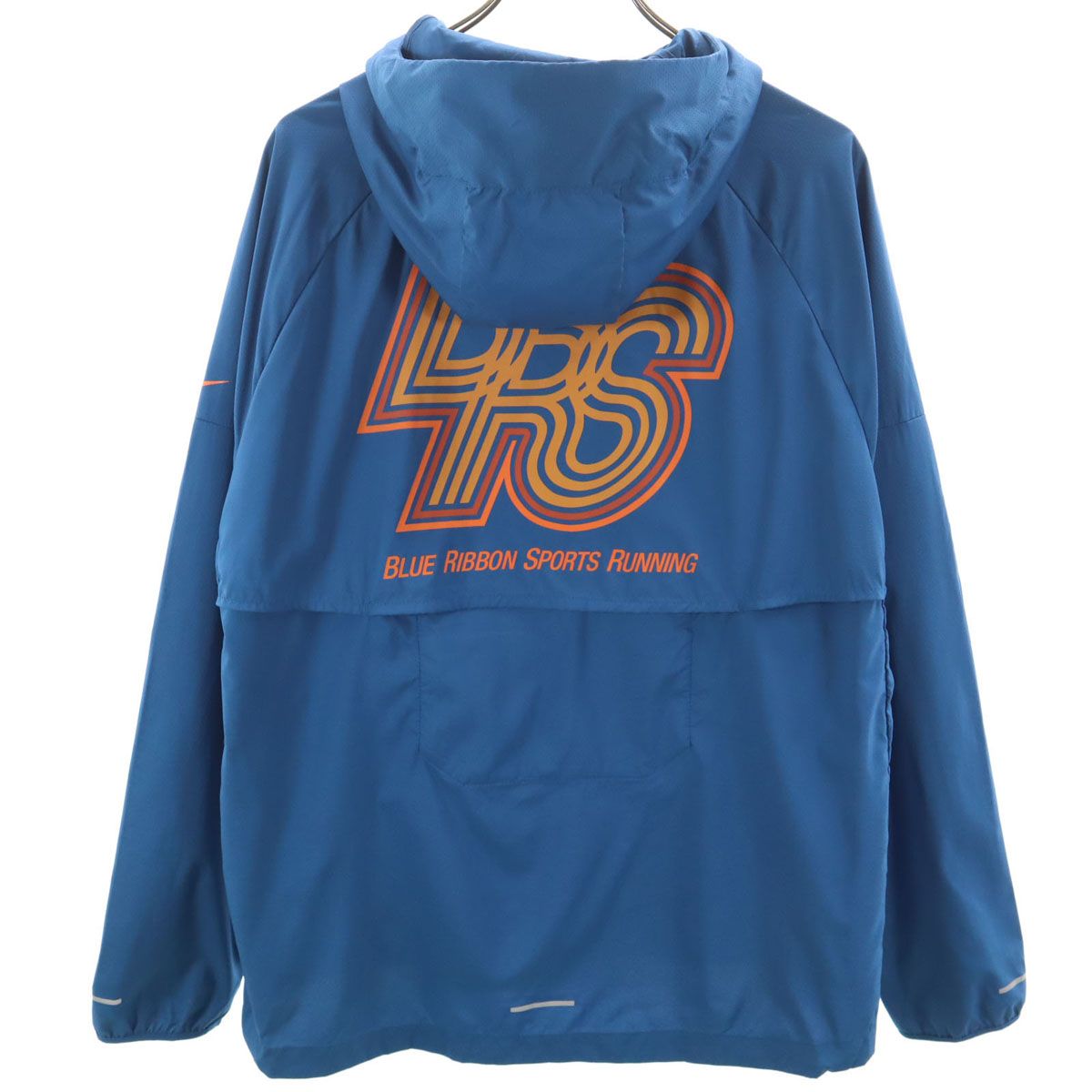 NIKE ナイキ バックプリント ランニング ウインドブレーカー L 青紺 ポケッタブル ジャケット メンズ 古着