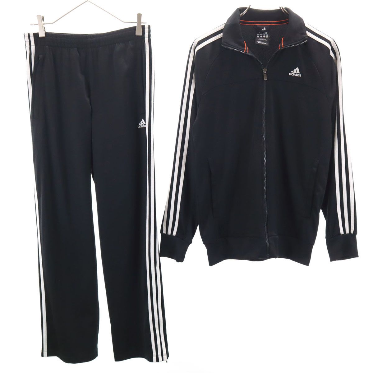 adidas アディダス トラックジャケット 上下 セットアップ M ブラック ジャージ 裏トリコット 3ライン メンズ 古着