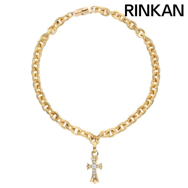 クロムハーツ 22K CHAIN BABY FAT/22K チェーンベイビーファット PAVEダイヤ/ゴールドアンクレット メンズ 9inch