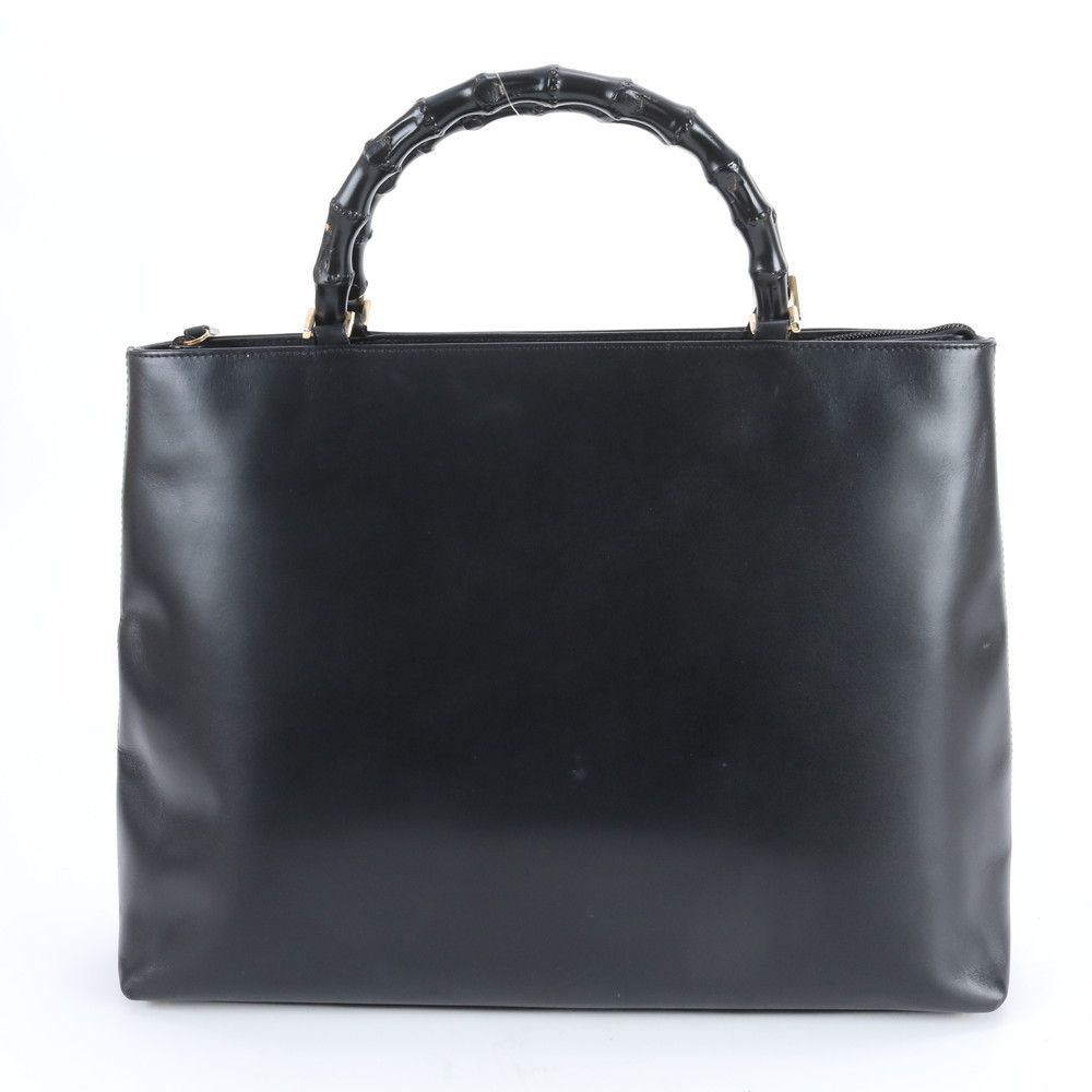 美品 グッチ バンブー 002.2122.0507 レザー トート バッグ ショルダー ハンド 本革 ブラック 黒 A4 レディース ENM DY47-6【中古】