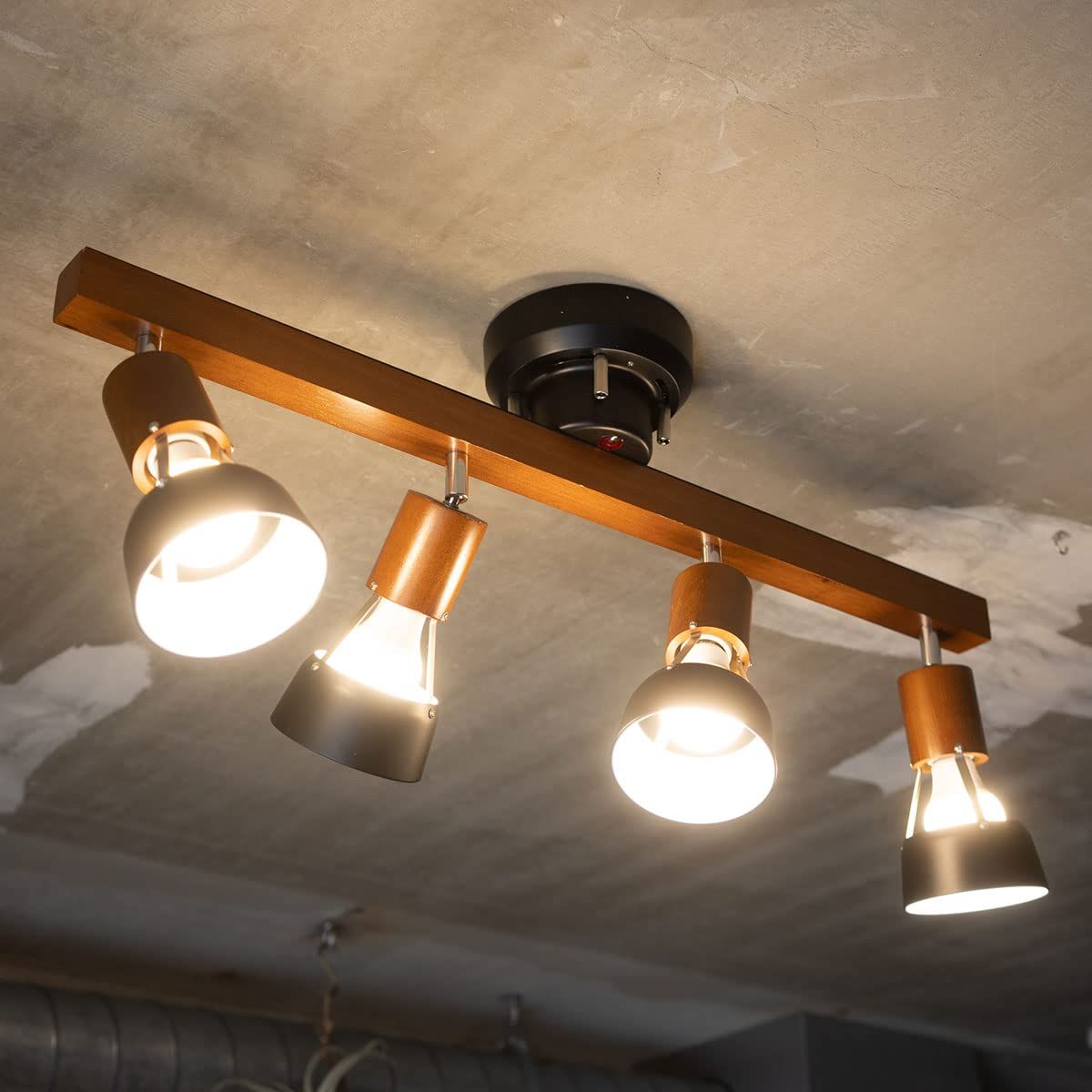 エムール シーリングライト 照明 カフェ風 4灯 ブラウン リモコン付き LED電球対応 角度調節 消灯タイマー 簡単取り付け 国内発送