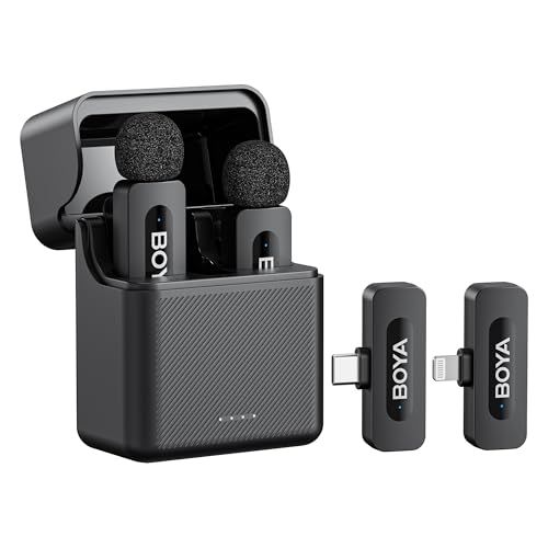 Boya V3 Combo ワイヤレスマイク-ピンマイク iPhone＆Androidスマホマイク 100m伝送距離 ノイズキャンセリング 36時間使用可能 360°回転クリップ 充電ケース付き小型マイク YouTube/TikTok/動画撮影/ライ 国内発送