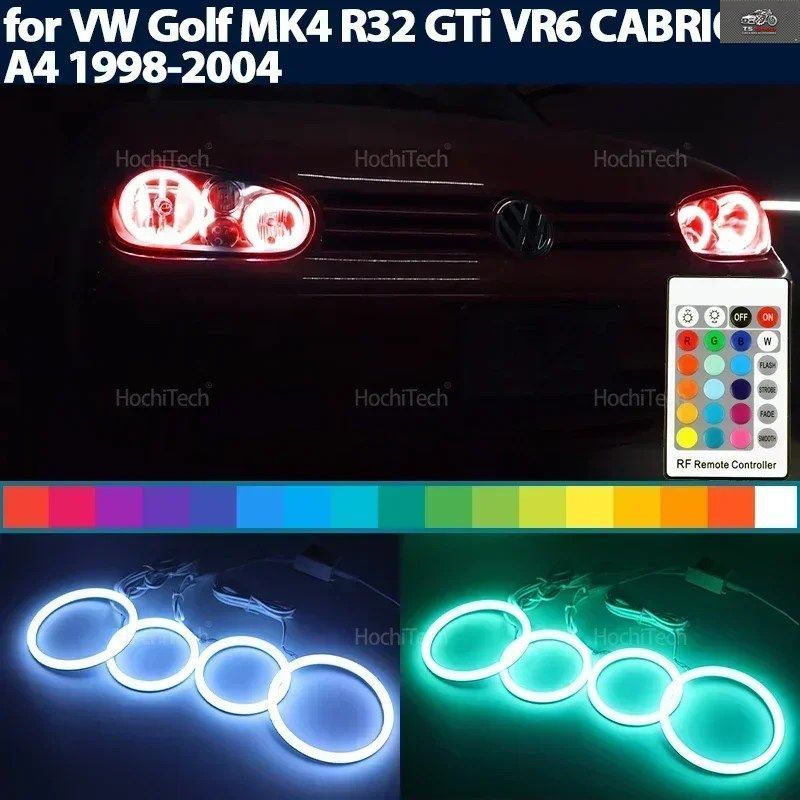 RGBカラフルコットンリング（リモコン付き）フォルクスワーゲン VW ゴルフ MK4 R32 GTI VR6 カブリオ A4 1998-2004 LEDエンジェルアイリン