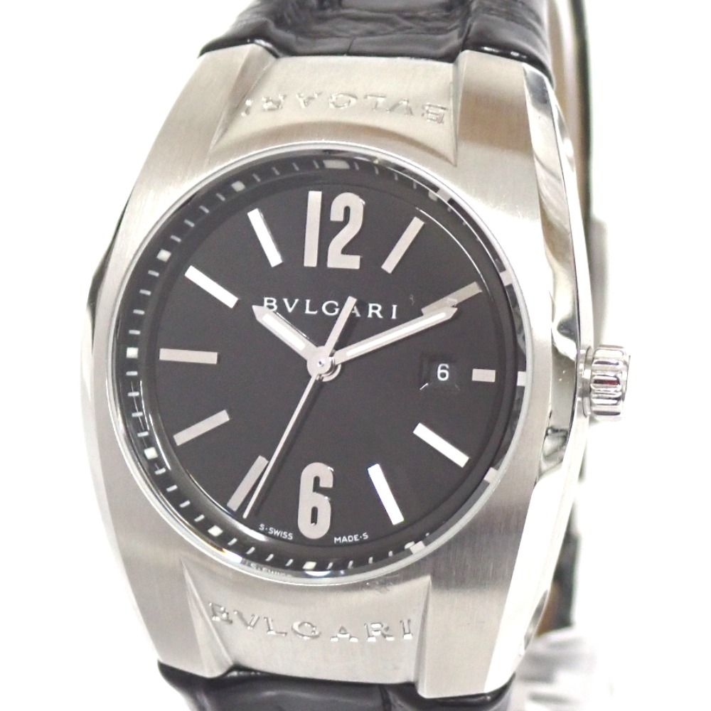 NA14061 ブルガリ 腕時計 エルゴン EG30S クォーツ 黒文字盤 革ベルト レディース BVLGARI 中古