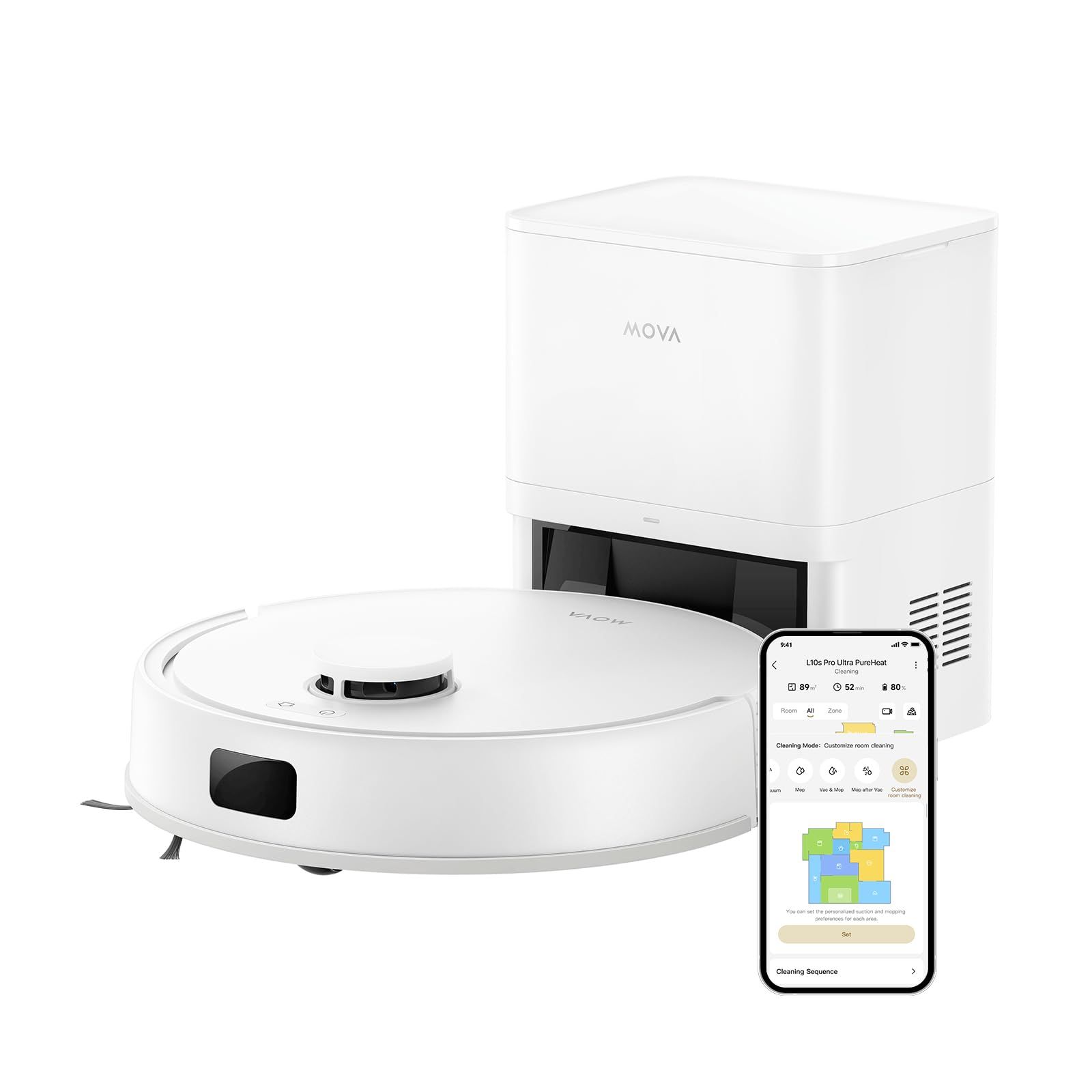 MOVA E20 Plus ロボット掃除機 コンパクト 水拭き対応 強力吸引 5000Pa 90日間自動ゴミ収集 LDSレーザーナビ AI汚れ自動検知 水量調整可能 段差乗り越え 障害物回避 静音 高精度マッピング アプリ対応 自動充電 1年 a0ad2bb1