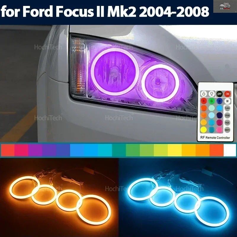 ヘッドライト コットン マルチカラー RGB LED エンジェルアイ リング フォード フォーカス II MK2 2004-2008 リングアイ RF リモコン