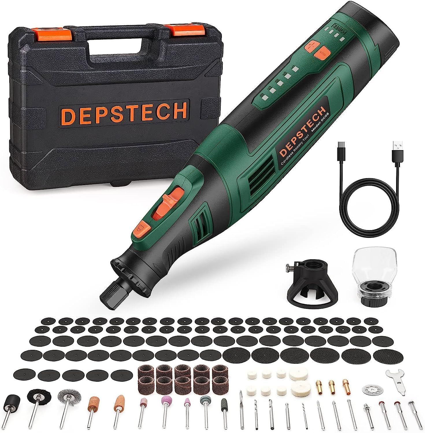 DEPSTECH ミニルーター 8Vリューター 充電式 コードレス 30000RPM高速回転 5段変速 127個アクセサリー 電動ハンドルーター DIY創作用切断/カッティングガイド 日本語取扱説明書付き 12ケ月 DC08(沖縄・離島の方不可)