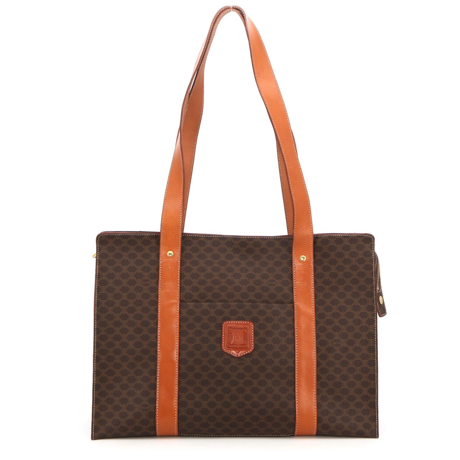【中古】美品 CELINE Brown Macadam Triomphe Large Tote Bag ヴィンテージ セリーヌ マカダム ラージトートバッグ ブラウン 32,500円