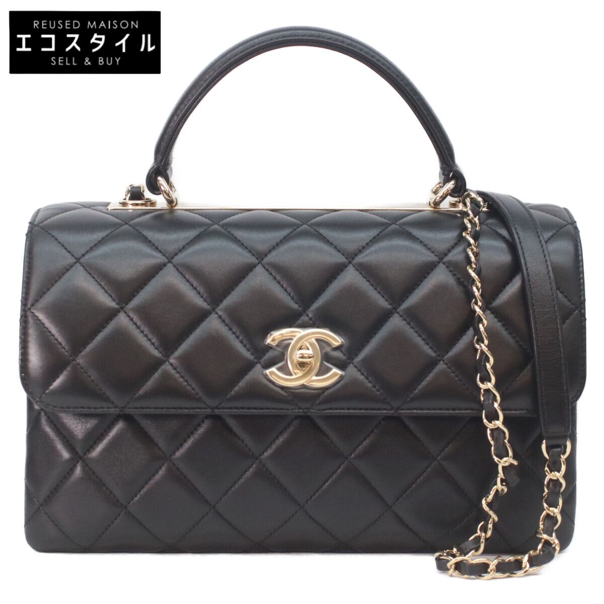 CHANEL シャネル A69923 黒ﾗﾑ ｺﾞｰﾙﾄﾞ金具 ﾄﾚﾝﾃﾞｨCC 2Wayﾊﾝﾄﾞﾊﾞｯｸﾞ