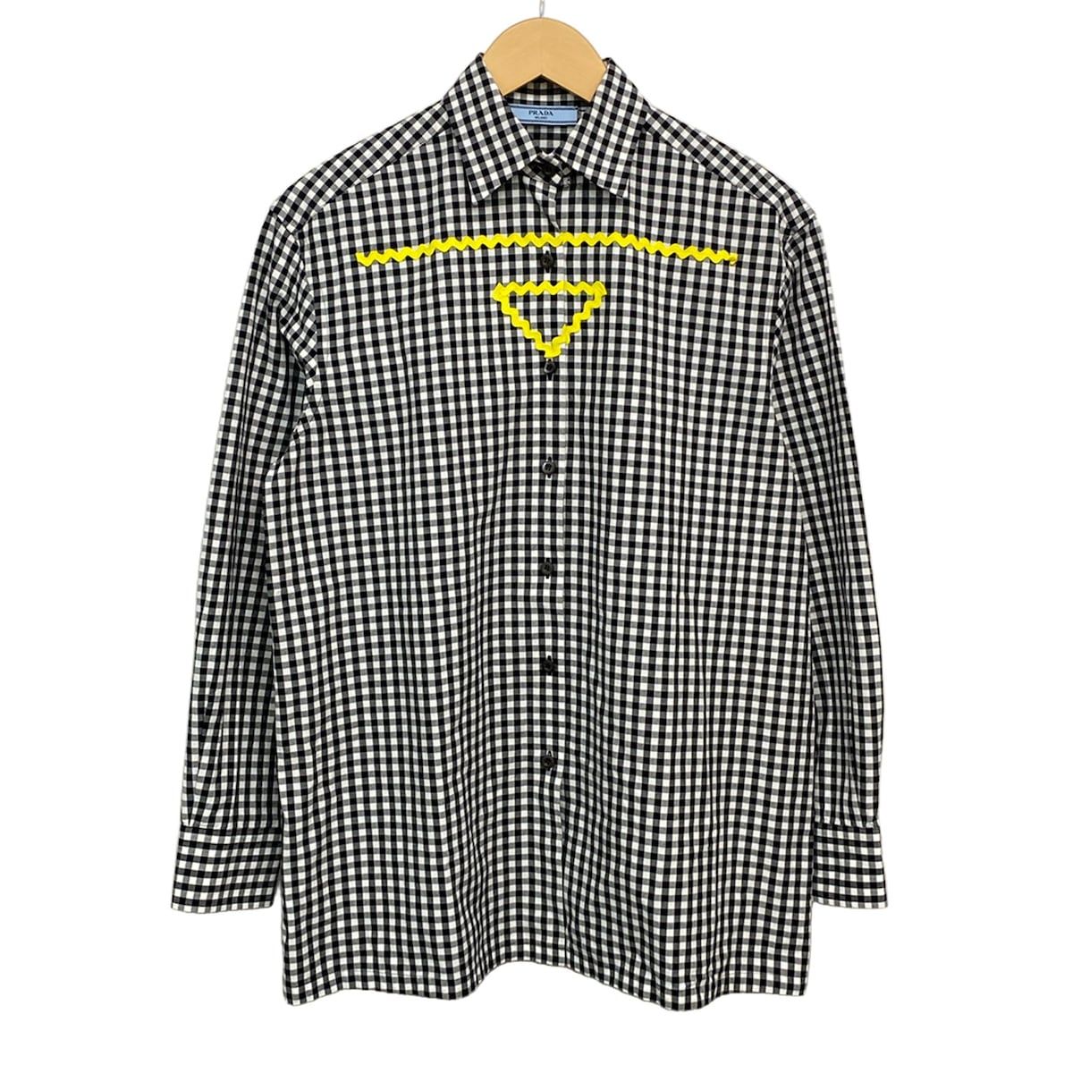 PRADA(プラダ) 長袖シャツブラウス サイズ36 S レディース美品 P448G 黒×白×イエロー チェック柄/2022年