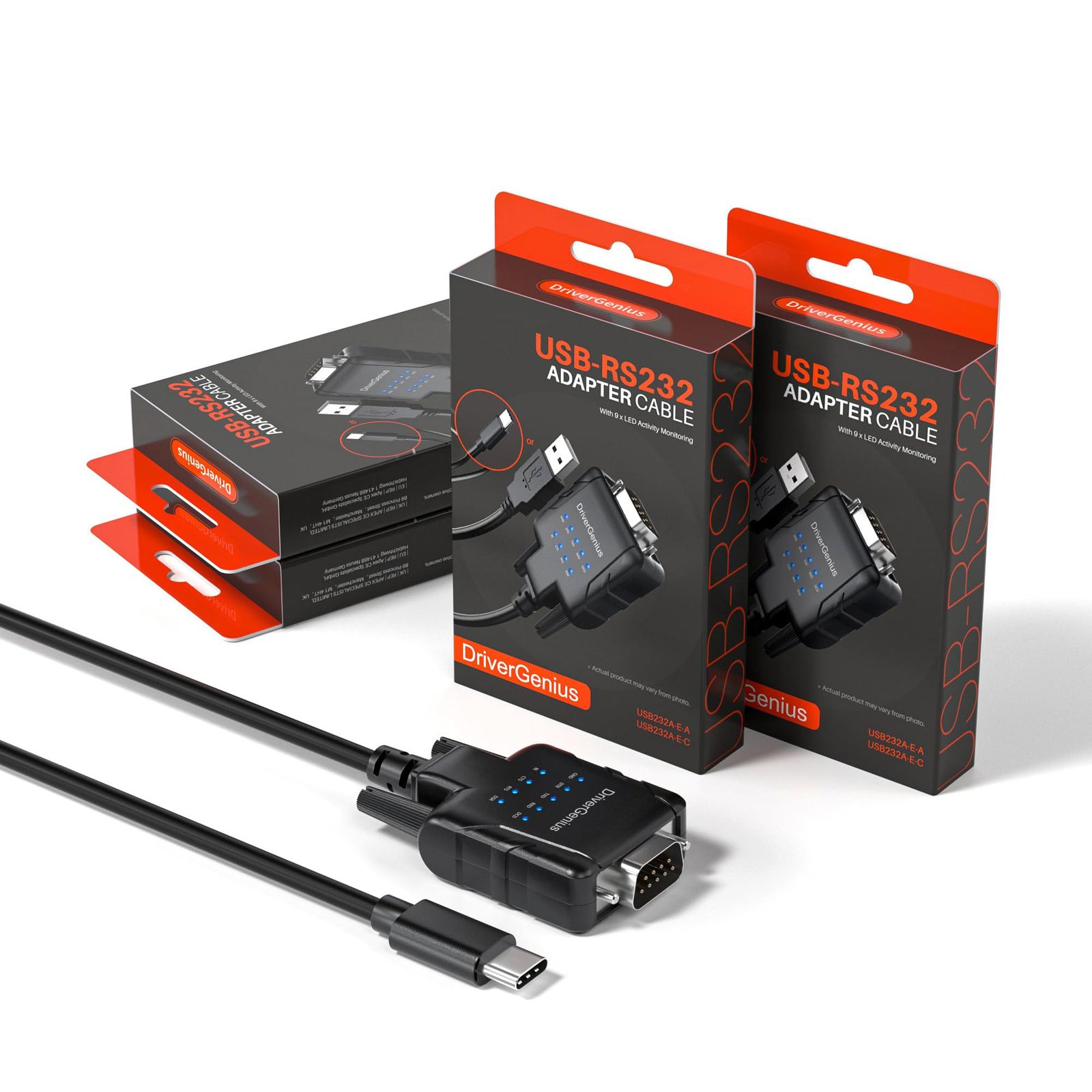 DriverGenius SerialPulseX シリーズ USB-C - RS232 シリアル 変換アダプタ|Serialコンバーターケーブル|9 x データ監視 LED 付き|Windows 11・macOS 15対応|産業用 1ポート|オス- ...