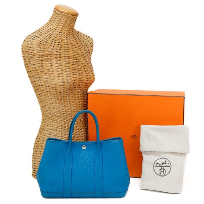 エルメス HERMES ガーデンパーティ 30 TPM カントリー (レザー) SV金具 Y刻印 (2020年) ハンドバッグ 手提げかばん ミニトート トートバッグ メンズ レディース ターコイズ (ライトブルー) 正規品 中古 mbx15019