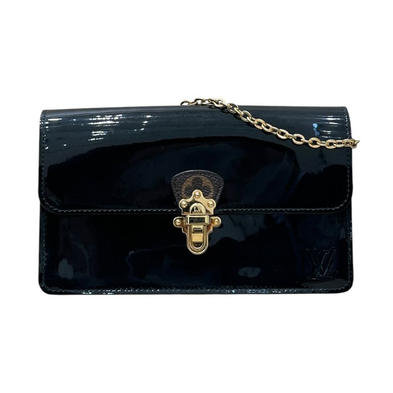 ルイ・ヴィトン LOUIS VUITTON ポルトフォイユ・チェリーウッド　チェーンウォレット M63305 ブラック PVC エナメル レディース ショルダーバッグ