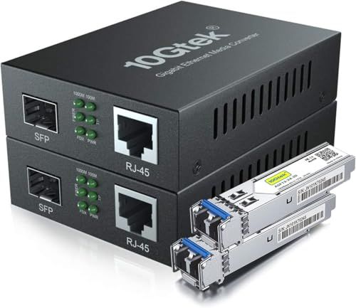 10Gtek 2個セット ギガビット 光メディアコンバーター シングルモード デュアルLCファイバー 1.25Gb/s SFPモジュール to 10/100/1000Base-Tx 1000Base-LX SFP 付き （1310nm 20k 3c25e221