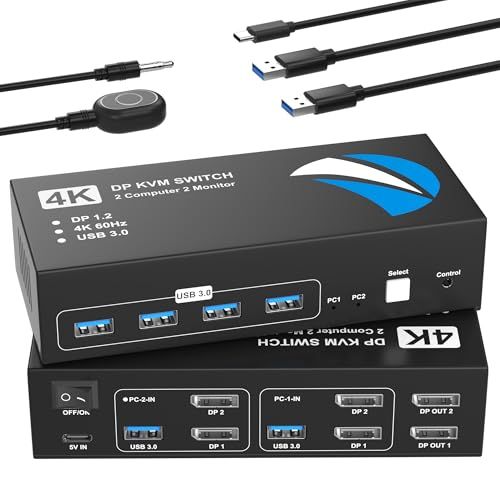 KVMスイッチ DisplayPort 2入力2出力 4K@60Hz KVM 切替器 パソコン2台モニター2台切り替え 5Gbps 4つのUSB 3.0ポート キーボード/マウス/プリンター/他のデバイス対応 パソコン切替機 PC 切替機 U 2e282e70