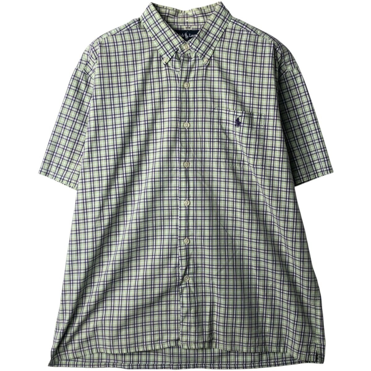 古着 ラルフローレン Ralph Lauren GREGGOR 半袖 ボタンダウン チェックシャツ ボックスシャツ メンズL相当/eaa643926