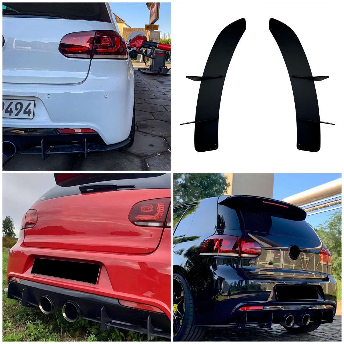 フォルクスワーゲン Volkswagen ゴルフ6R Golf 6R MK6 R リアリップ用エアロフィン ABS製 リアスポイラーパーツ 後部ディフューザーまわり 外装アクセサリー 立体感アップ スポーティー リアビュー引き締め 装飾 ドレスアップ