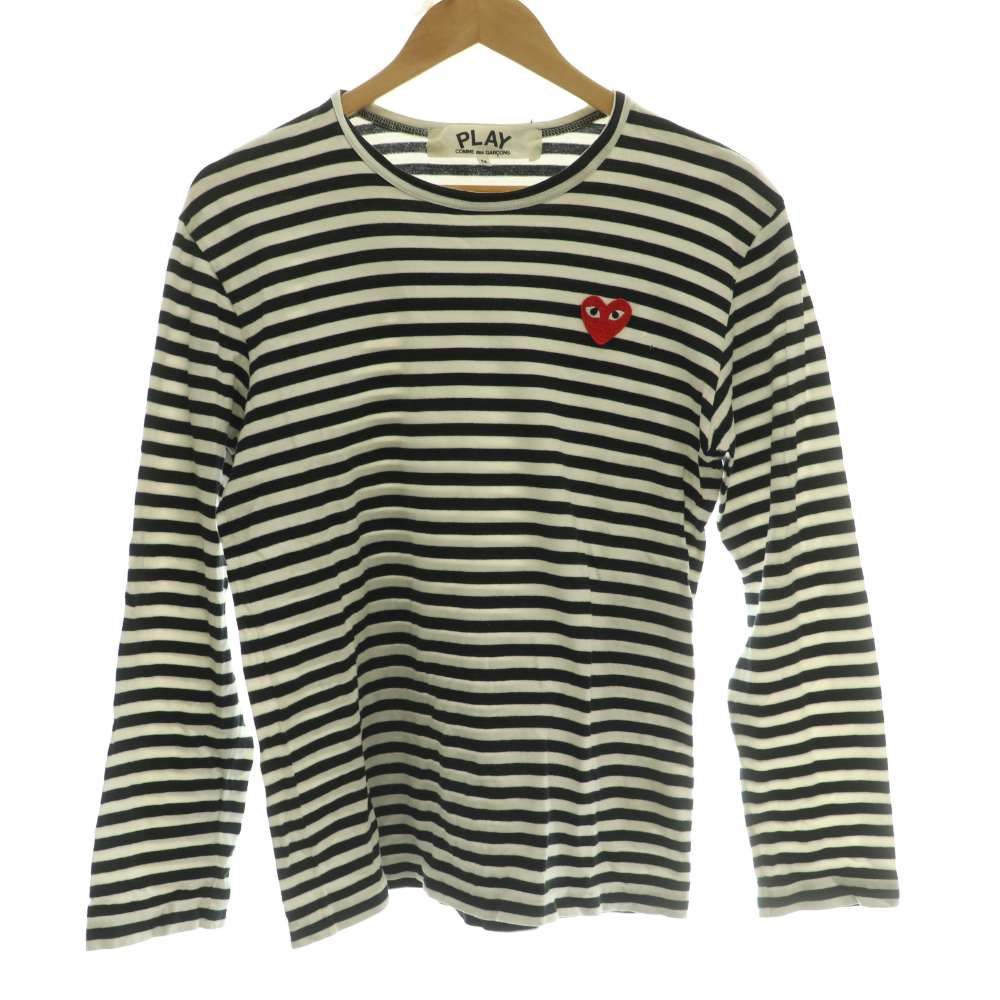 プレイコムデギャルソン PLAY COMME des GARCONS 長袖 Tシャツ カットソー ワッペンボーダー柄 M 白 ホワイト 黒 ブラック /SS ■OS