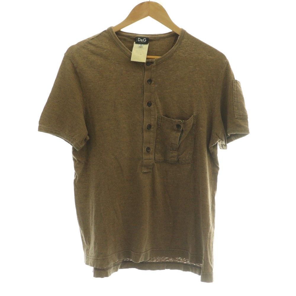 ドルチェ&ガッバーナ ドルガバ DOLCE&GABBANA ヘンリーネックTシャツ カットソー 半袖 イタリア製 34/48 茶 ブラウン /SS ■OS ■GY12