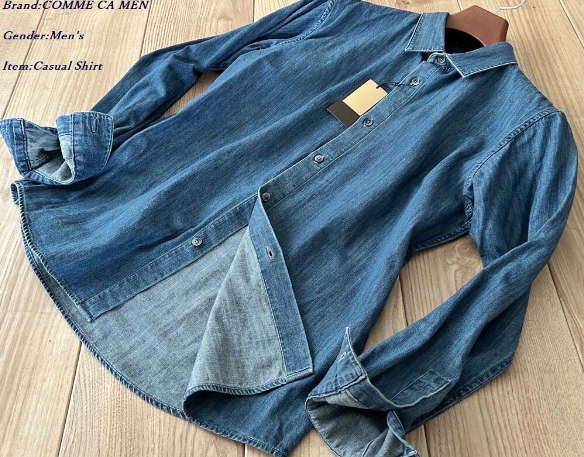 新品 COMME CA MEN コムサメン 加工デニム シャツ 22ブルー Mサイズ 19IM11 定価22,000円