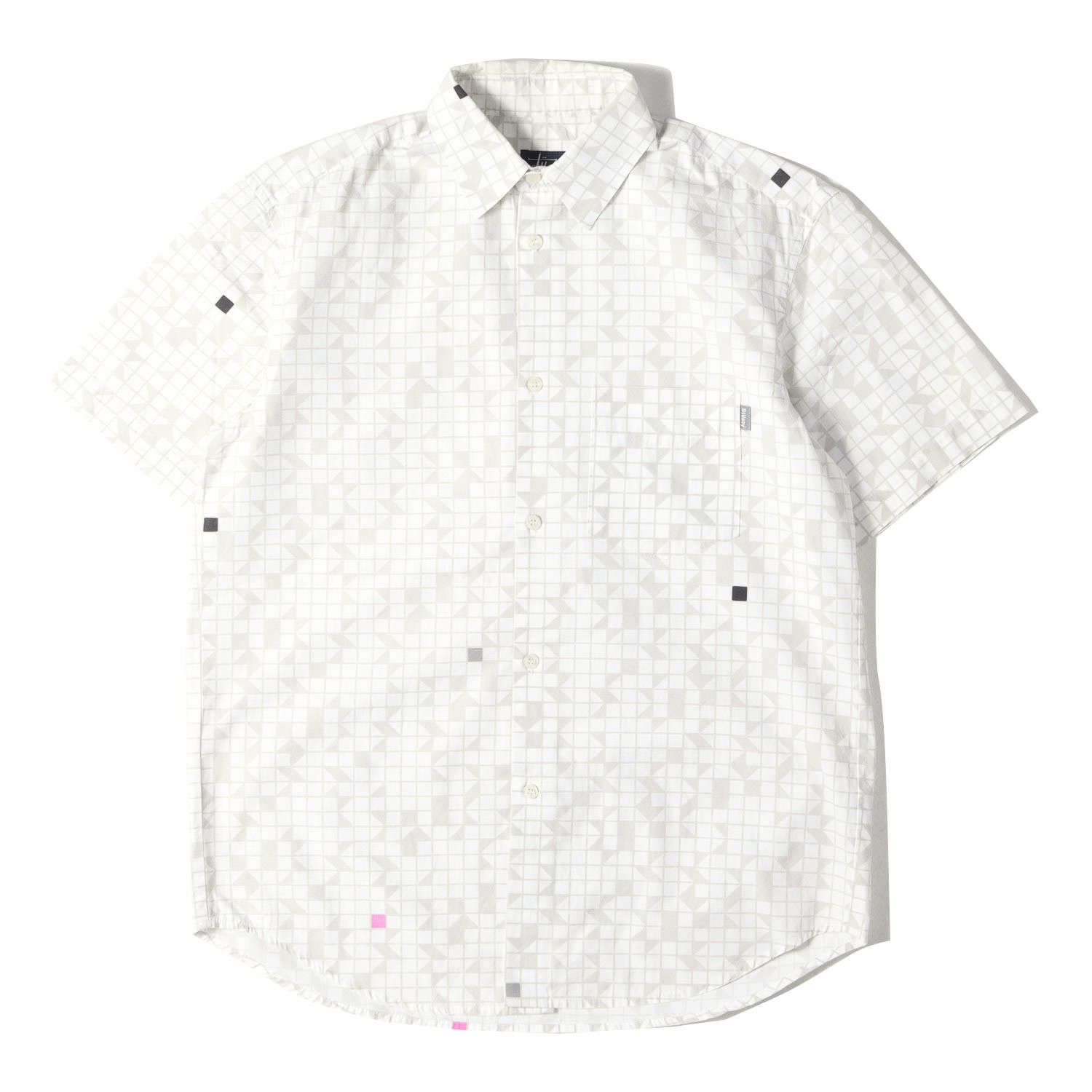 STUSSY ステューシー シャツ グレー ホワイト サイズ:S | 00s ジオメトリック柄 コットンブロード 半袖シャツ(USA製) | トップス カジュアルシャツ 半袖 | 00年代 アーカイブ【メンズ】【中古】