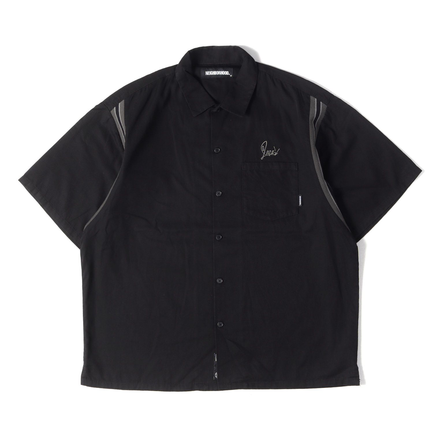 NEIGHBORHOOD シャツ ブラック サイズ:L | 22SS ロゴ刺繍 ボーリングシャツ(BOWLING / LC-SHIRT. SS) | トップス カジュアルシャツ 半袖【メンズ】【中古】