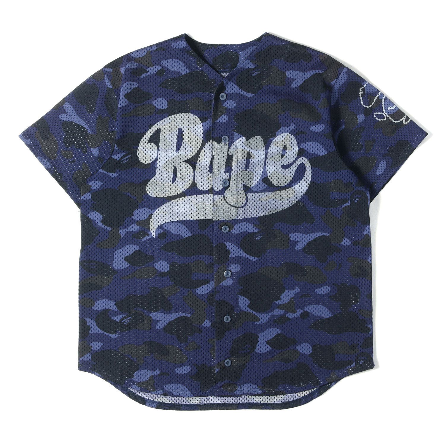A BATHING APE ア ベイシング エイプ シャツ ブルーカモ サイズ:M | 00s カラーカモ メッシュジャージ ベースボールシャツ | トップス カジュアルシャツ 半袖 | 00年代 アーカイブ【メンズ】【中古】