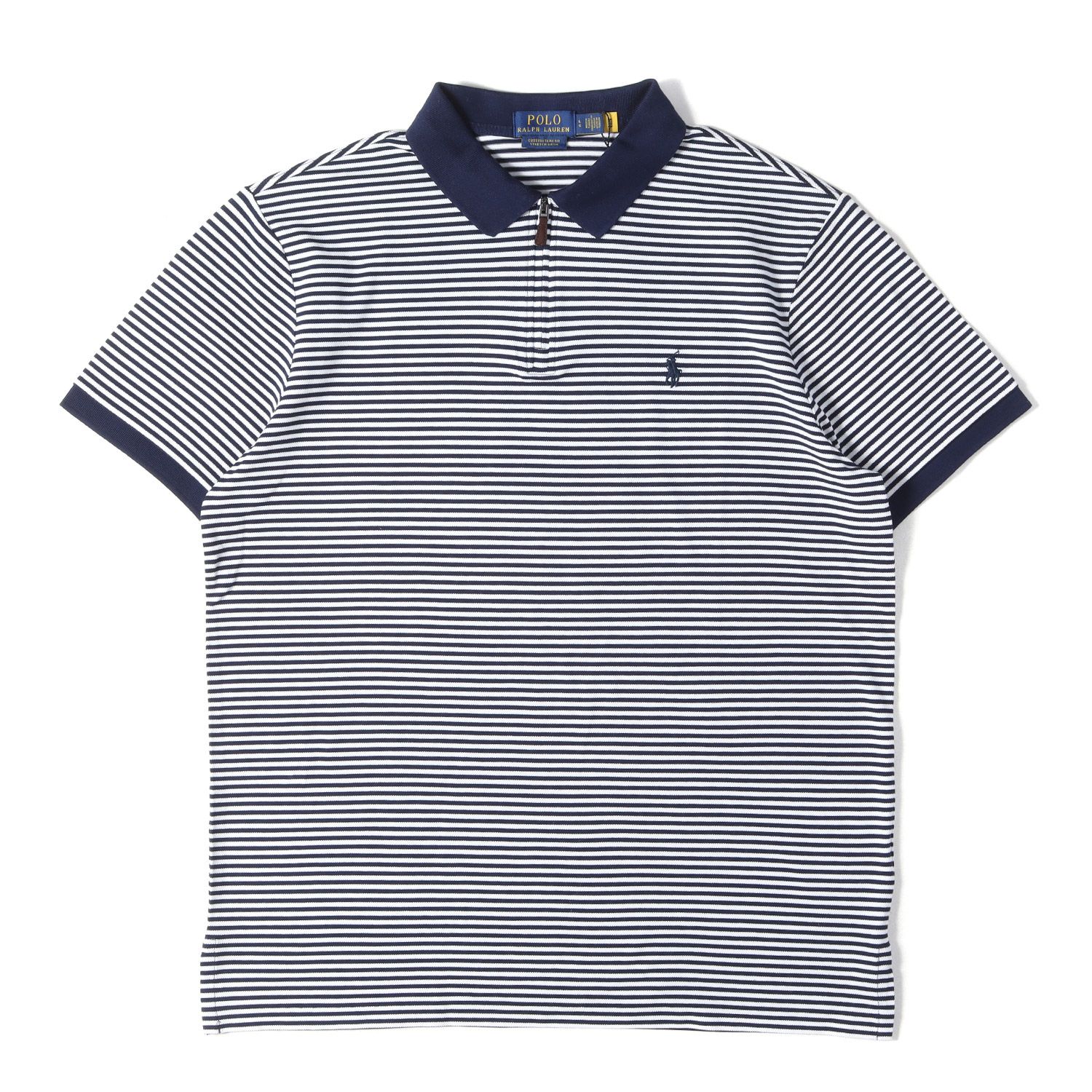 【新品】POLO Ralph Lauren ポロ ラルフローレン ポロシャツ ネイビー ホワイト 紺白 サイズ:L | 現行モデル | ポニー刺繍 ストレッチ ボーダー 鹿の子 ポロシャツ | トップス 半袖【メンズ】