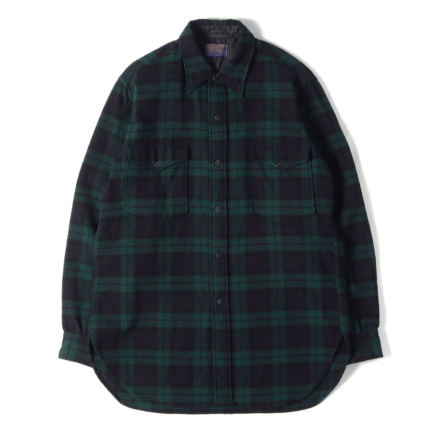 PENDLETON ペンドルトン シャツ グリーン ネイビー サイズ:15 1/2 | 60s ブラックウォッチ チェック ウールシャツ | USA製 | トップス カジュアルシャツ 長袖 | 60年代 古着 ヴィンテージ【メンズ】【中古】