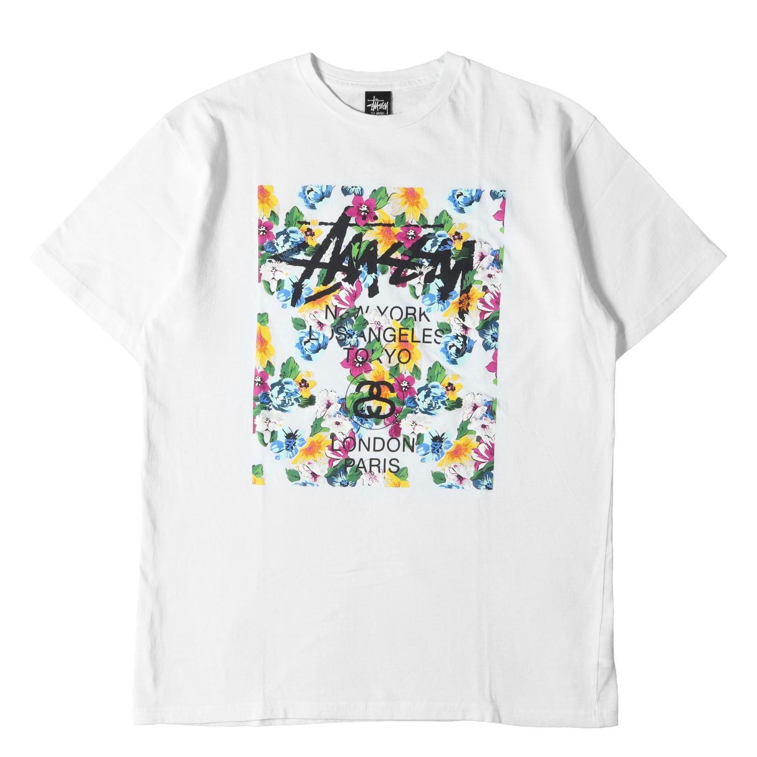 STUSSY ステューシー Tシャツ ホワイト サイズ:XL | フラワー ワールドツアーロゴ Tシャツ | トップス カットソー 半袖【メンズ】【中古】