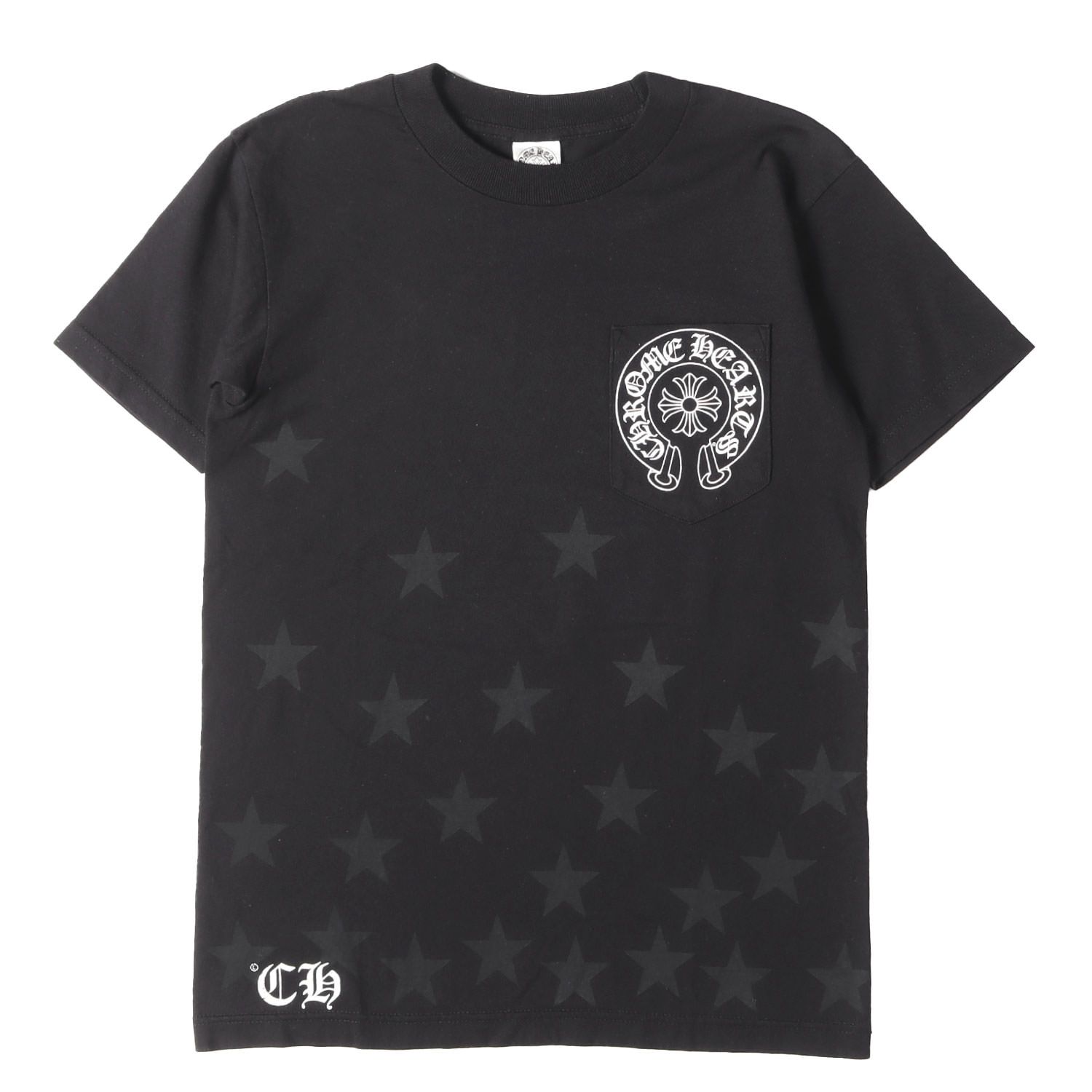 CHROME HEARTS クロムハーツ Tシャツ ブラック 黒 サイズ:S | 00s オールドモデル ホースシュー & スター ポケット Tシャツ | トップス カットソー 半袖【メンズ】【中古】