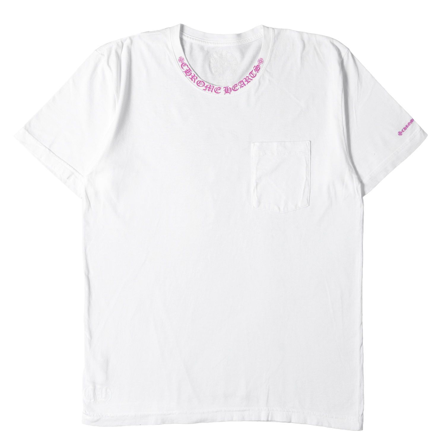 CHROME HEARTS クロムハーツ Tシャツ ホワイト 白 サイズ:L | 近年モデル ネック ブランドロゴ ポケット Tシャツ | トップス カットソー 半袖【メンズ】【中古】