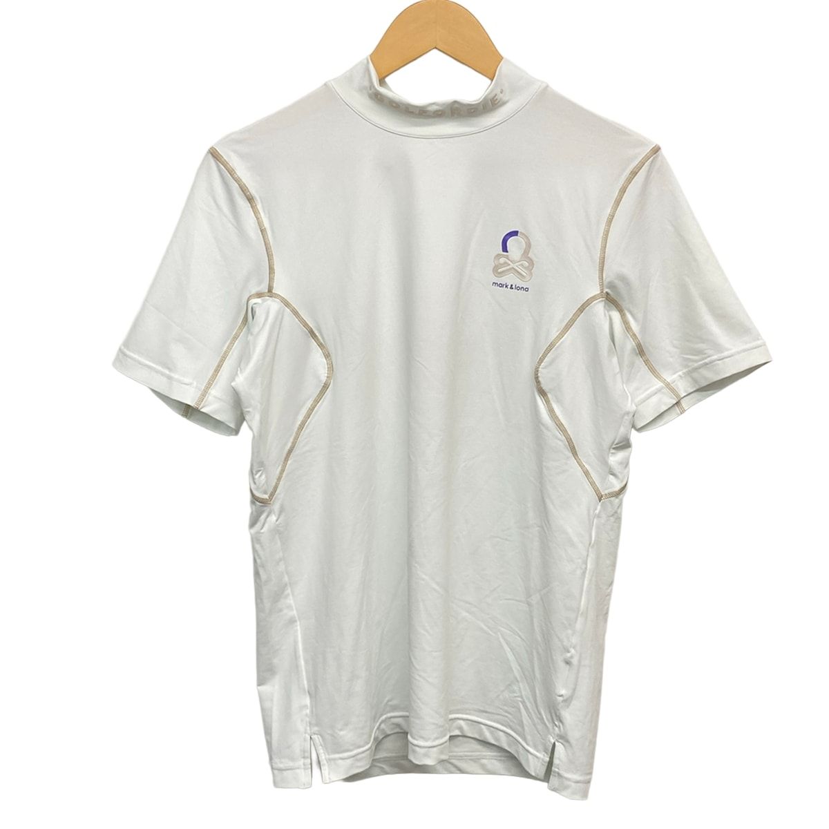 MARK&LONA(マークアンドロナ) 半袖Tシャツ サイズ46 XL メンズ美品 白×ベージュ×パープル ハイネック/新品タグ付き