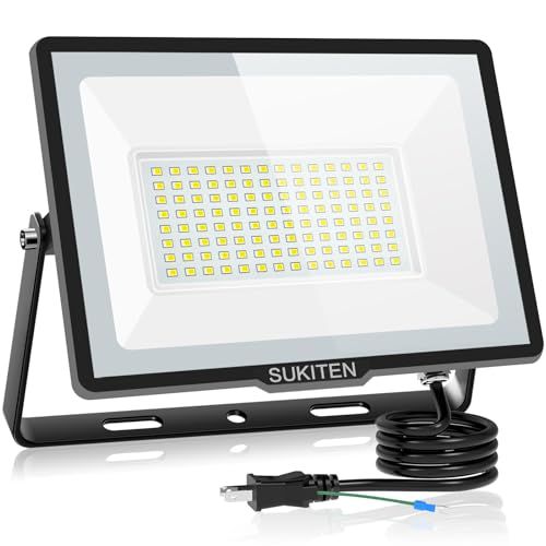 【驚異の明るさ・省電力】SUKITEN 投光器 led 屋外 作業灯 150W 20000ルーメン 100V 極薄型 IP66防水 6500K 昼光色 高輝度 高放熱 120°広角 投光器ledライト 夜間作業 工事現場 工事用ライト 駐車場 503341a7