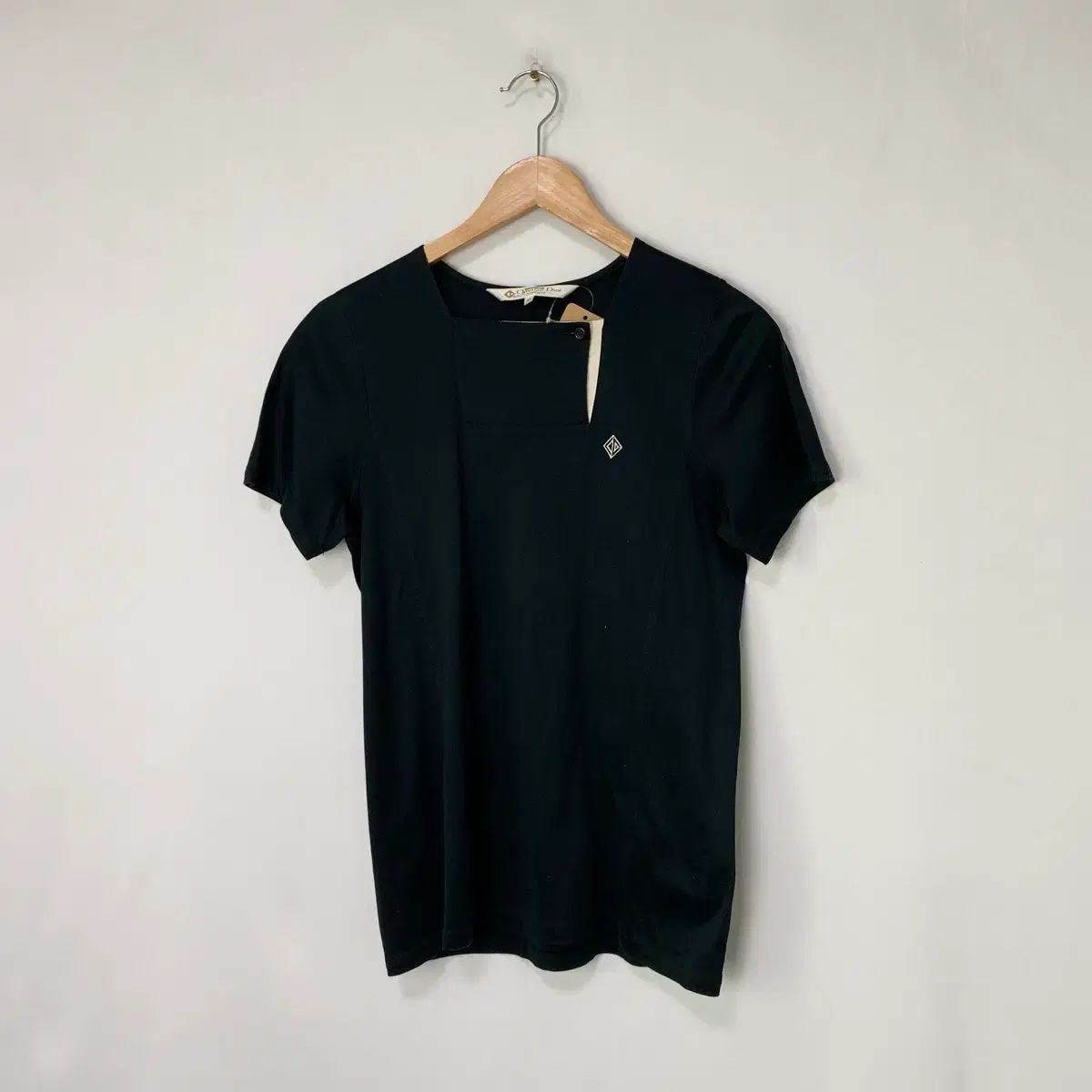 クリスチャンディオール スポーツ アシメントリー ボタン デザインテープ 半袖 Tシャツ ブラック レディース M