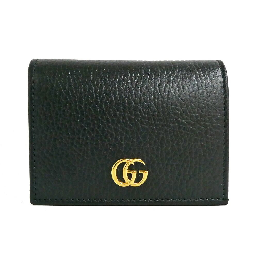 【名古屋】グッチ ダブルG スモールウォレット 456126 レザー ブラック ゴールド金具 黒 レディース 小物