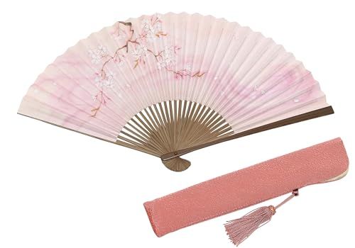[ハセガワ] 京扇子 桜柄 ピンク 唐木丁字彫 両面柄 京都職人 手作り 扇子 扇子袋付き 化粧箱入り送料無料