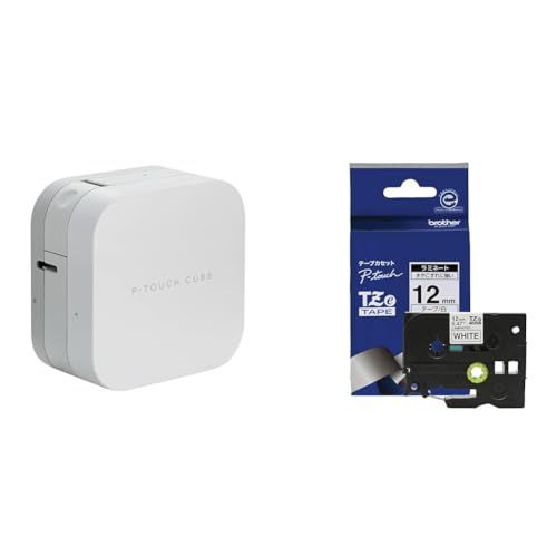 【セット買い】ブラザー工業 ブラザー ラベルライター ピータッチキューブ PT-P300BT (スマホ専用/3.5mm~12mm幅/TZeテープ) + 【brother純正】ピータッチ ラミネートテープ TZe-231 幅12mm (黒文字/ e1715660