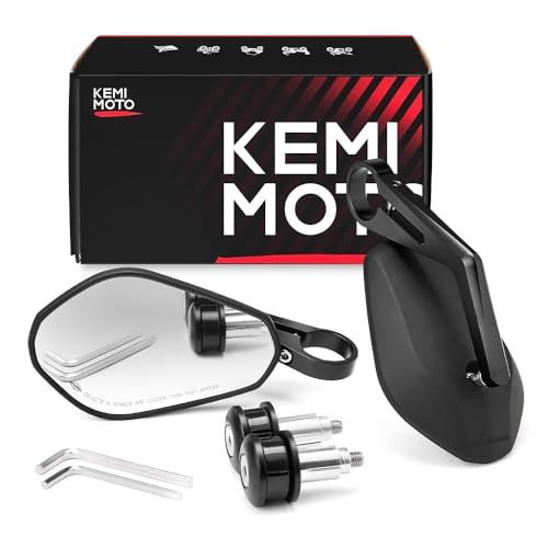 KEMIMOTO バーエンドミラー バイク用 ミラー オートバイミラー CNC加工 汎用ミラー ブラック 左右セット 車検対応 凸面鏡 長型 KM085 shu 75ae078e
