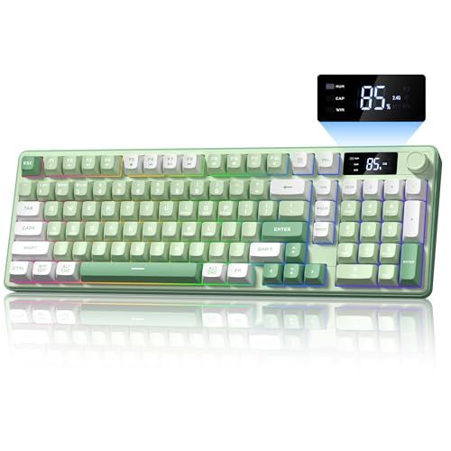 Womier DK98pro キーボード 98キー ゲーミングキーボード ワイヤレス 静音キー テンキー付き 3モード接続 BT5.0/2.4GHz/USB-C クリーミーでかわいい RGBバックライト メディアノブ OLEDスクリーン付き c4173514