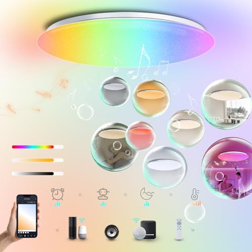 LED 音楽シーリングライト 5年保証 6畳 36W 直径33センチ WiFi接続 alexa/google home対応 内蔵のBluetoothスピーカー RGBライト 明るい 天井照明器具 調光調色 高?度 リモコン付き 雰囲気ライト メモリ機 国内発送