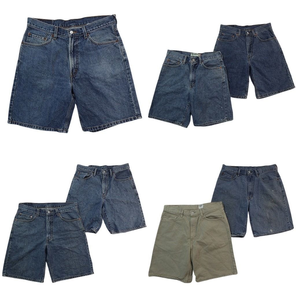 古着卸 まとめ売り リーバイス 550 デニム ショートパンツ 7枚セット ( メンズ 32/33/34 ) インディゴブルー ベージュ 中古 古着 NE6254