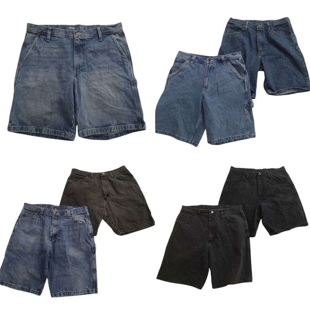 古着卸 まとめ売り ブランドMIX デニムショートパンツ 7枚セット ( メンズ 34/36 ) ラングラー バンズ オールドネイビー 中古 古着 NE6274