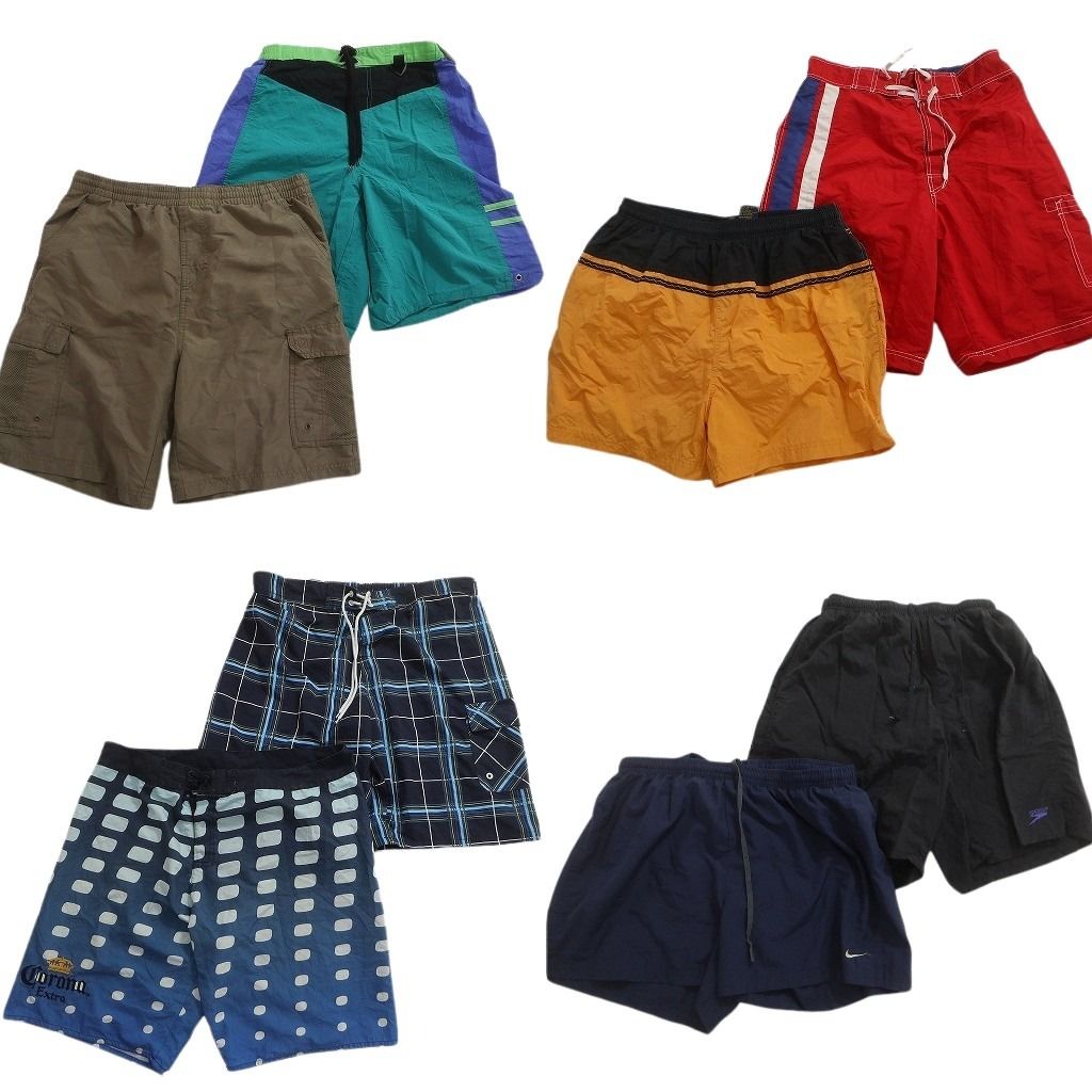 古着卸 まとめ売り スイムショートパンツMIX 8枚セット ( メンズ M/L ) チェック柄 サイドライン 中古 古着 NE6303