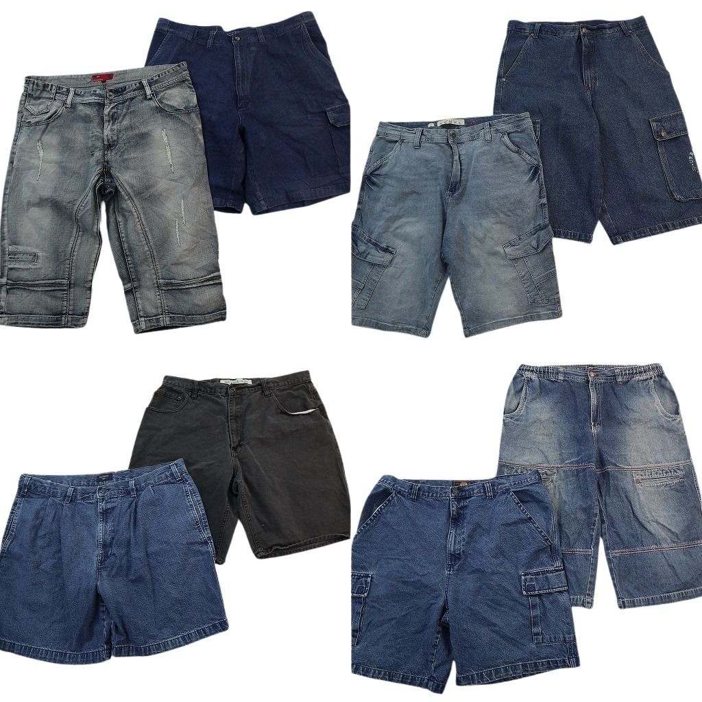 古着卸 まとめ売り デニム ショートパンツMIX 8枚セット ( メンズ 38/40 ) カーゴ ブラック インディゴブルー アメカジ 中古 古着 NE6334